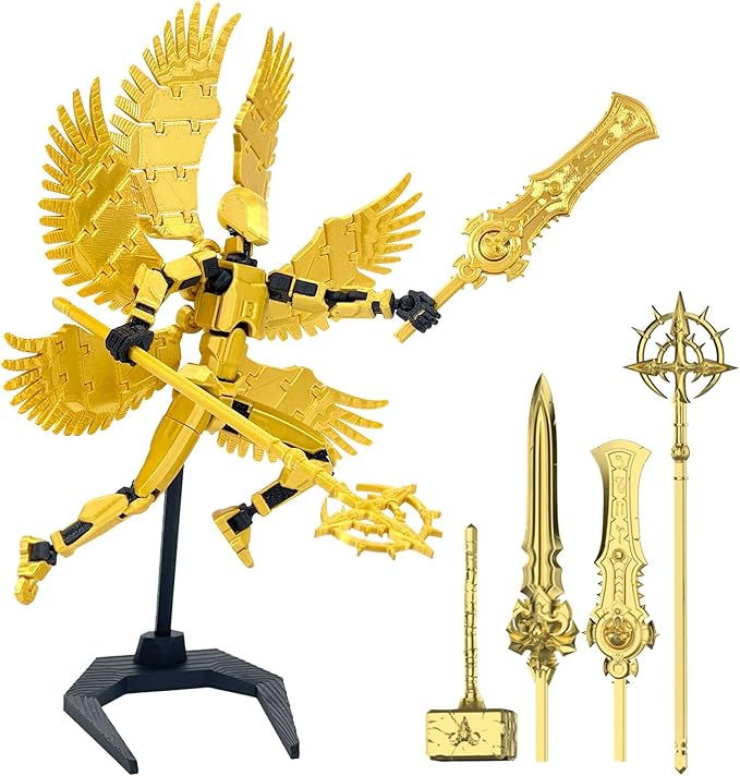 (Assembly Completed) 3D Printed T13 Titan 13 Action Figure 5.54-inch Dummy Lucky 13 Action Figure with 9 Types of Weapons and 5 Types of Hands, (Golden)