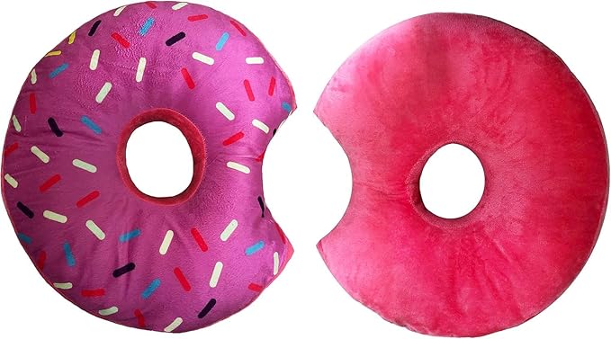 Donut Pillow for Ear Piercings - Comfortable Soft Ear Pillow for Side Sleeping - Reduces Ear Discomfort - Fun Decor, Stuffed Cushion and Toy, 14 Inches (Pink Icing)