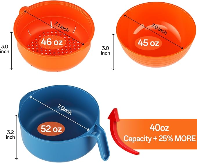 MEACOLIA Jumbo 50 oz Microwave Ramen Cooker Bowl | with Lid & Drain Strainer, Spill-Free, Rapid Noodle Pasta Cooker, College Dorm Essentials for Girls Guys, Apartment Friendly