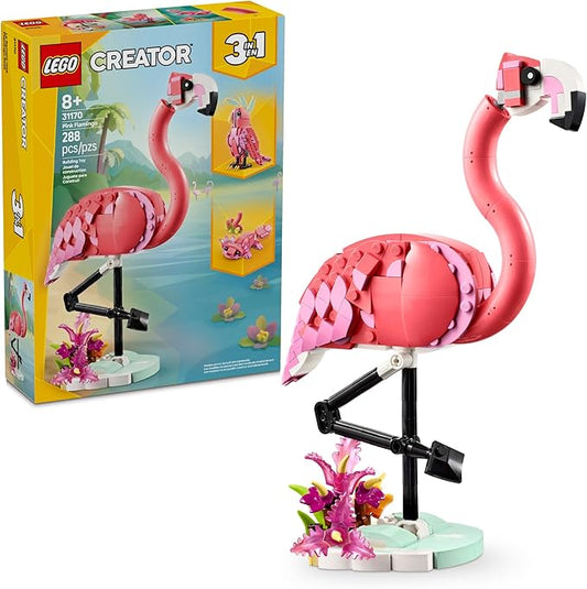 LEGO Creator 3 in 1 Wild Animals: Pink Flamingo Animal Building Toy - Playset with 3 Build Options, Pink Flamingo, Cockatoo, or Axolotl - Learning Toy for Kids, Ages 8+- 31170