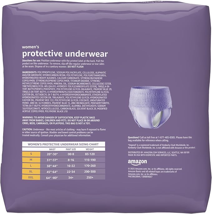 Amazon Basics Postpartum Incontinence Underwear for Women, Maximum Absorbency, Disposable, Bladder Leak Protection, Odor Control, Comfortable Fit, XX-Large, Lavender, 42 Count (3 Packs of 14)