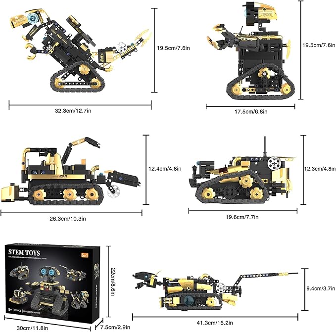 5 in 1 Robot STEM Robot Building Kit Science APP & Remote Control Blocks Technic Educational Building Blocks Set Robotics Toys for Boys Kids Ages 8-12（695 Pieces）