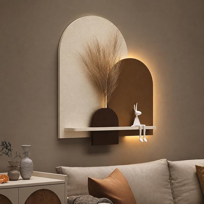 3D Textured LED Arched Modern Wall Art Decor for Living Room, 30x36 Inch | Sandstone Texture, with Remote control, Brown And Beige, Backlit Lighted, Artwork for walls, for Hallway, Dining room