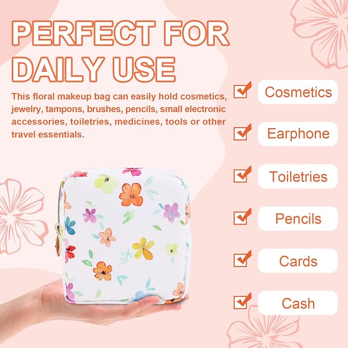 UIXIZQ Waterproof Mini Floral Makeup Bag Pouch for Purse,Nylon Flower Cosmetic Travel Bag Small Preppy Toiletry Organizers for Women Girl,Cute Zipper Pouch Coin Purse for Work(Mini Colorful-Flowers)