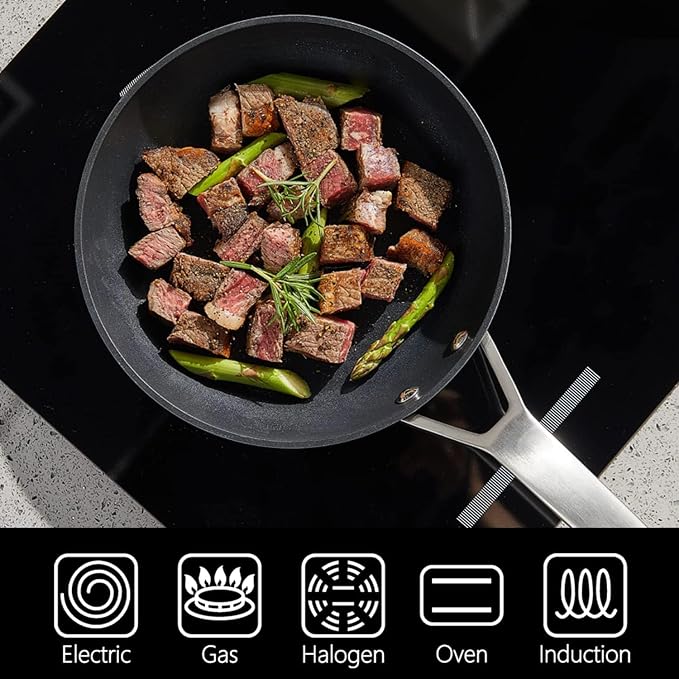 MsMk 9.5 Inch Nonstick Frying pan with Lid, Grey Cooking Pan Skillet | Non Toxic, Even Heating, Easy Clean, Dishwasher & Oven Safe, suitable for gas & electric & induction stoves, PFOA & PFAS Free