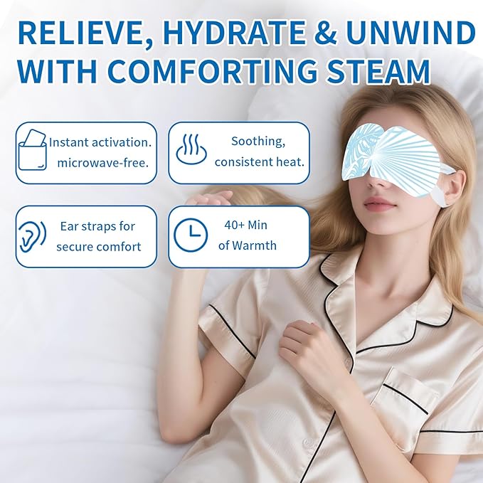 12 Count Stye Eye Treatment | Heated Eye Mask, Unscented Steam Warm Compress for Dry Eyes, Self-Heating Moist Eye Compress, Blepharitis & Chalazion & Overnight Stye Eye, Puffiness & Tired Eyes