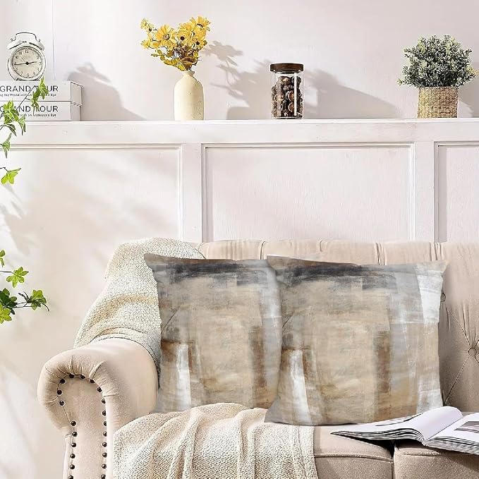 Throw Pillow Covers for Couch, 18x18 Inch, 2 Pack, Grey Beige | Decorative Throw Pillow Covers Cushion Covers for Couch Bedroom Sofa Living Room