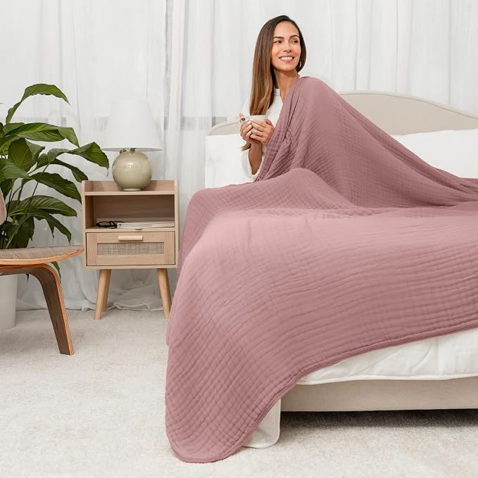 Comfy Cubs Adult Muslin Blanket 90x90” Queen Swaddle Blankets, Mauve | 6 Layer Soft, Breathable & Lightweight Muslin Adult Blanket - Machine Washable & Designed in the US Bedding for All Seasons