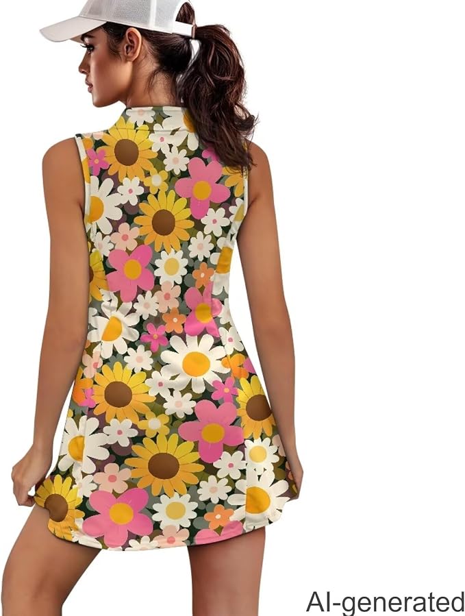 Golf Dress Tennis Dresses for Women with Built in Shorts and Pockets Sleeveless Athletic Dress Workout Dress