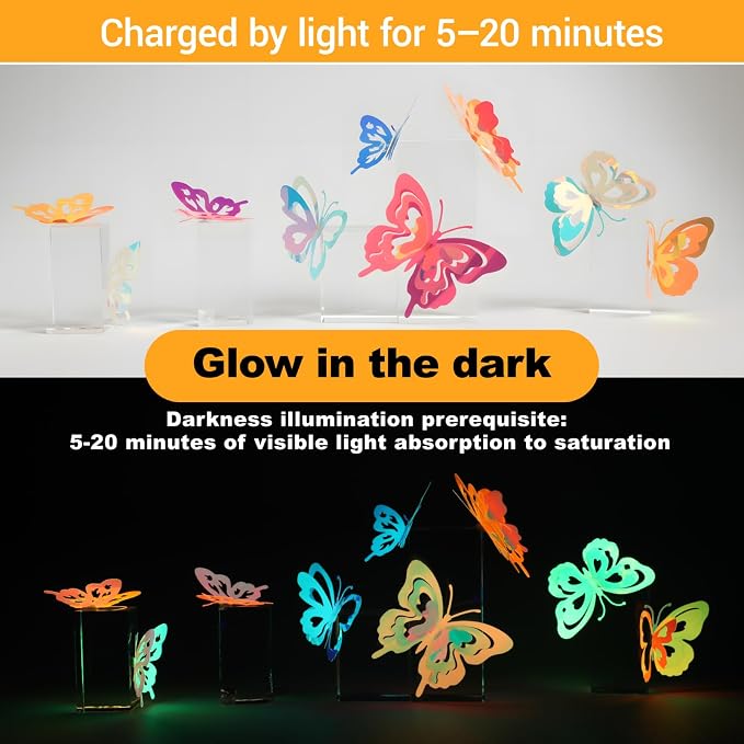 Glow in the Dark Holographic Butterfly Wall Decorations Luminous Color-Changing 3D Butterflies, Multi-Size & Multi-Color, Glowing Wall & Party Decor for Bedroom, Wedding, Garden, Event