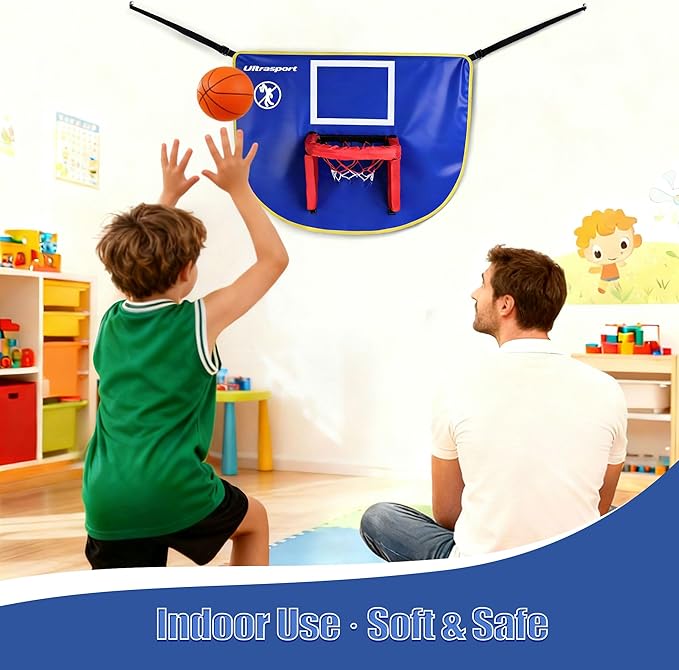 Kids Indoor Basketball Hoop Set with Soft Foam mini Ball & Adjustable Straps, 35.5"x25.6" Easy Setup for Home, Kindergarten & Trampoline Fun, Great Toy Gift for Toddler (Ages 3-8)