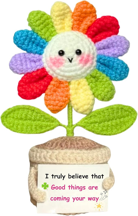 Emotional Support Crochet Plant with Card - Handmade Crochet Flowers Cheer Gifts for Mom, Coworker, Friends and Family - Christmas, Valentine and Birthday Gift