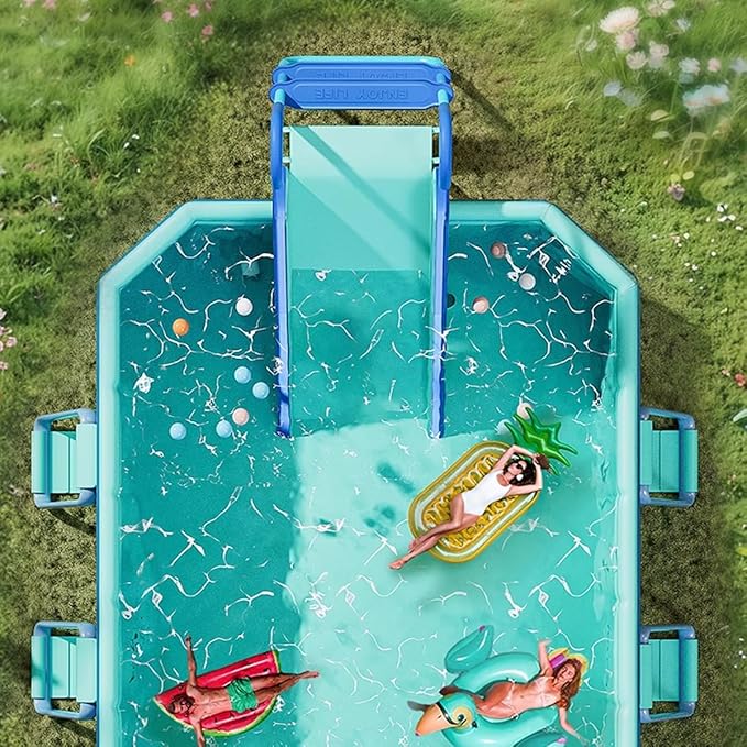 Pool Slide Foldable Pool Water Slide, Summer Swimming Pool Supplies Universal Trampoline Ladder Backyard Slide Home Playground Equipment (Blue)