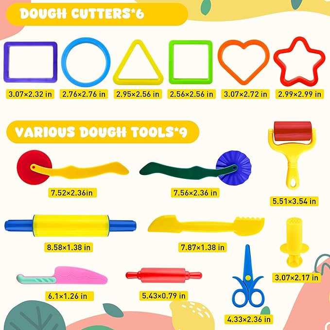 Dough Tool Kit,15 Pcs Basic Dough Play Tools Starter Set for Kids with Cutters,Roller,Rolling Pins,Scissors,Plastic Knife
