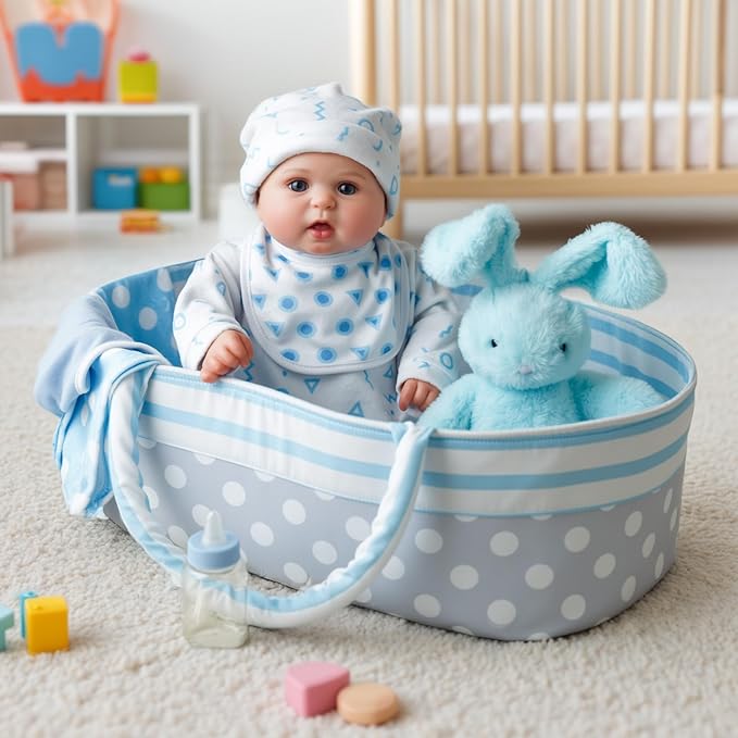 BABESIDE 8 Pcs Reborn Baby Doll Accessories for 17–22 Inch Dolls – Reborn Baby Doll Clothes, Bassinet, Magic Bottle & Magnetic Pacifier – Fits Reborn Newborn Boys & Girls