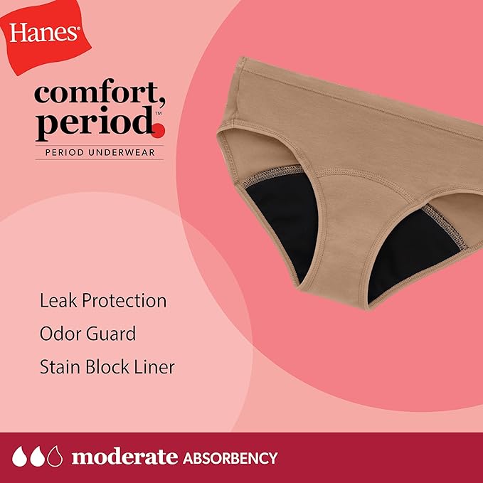 Hanes Girls' Period Underwear Boxer Briefs, Comfort Period Boxer Brief Panties for Girls, Moderate Protection