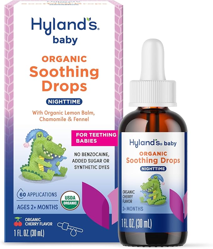 Hyland's Nighttime Baby Drops - 1 oz, Organic Cherry Flavor - Soothing Oral Discomfort Relief Drops for Teething Babies