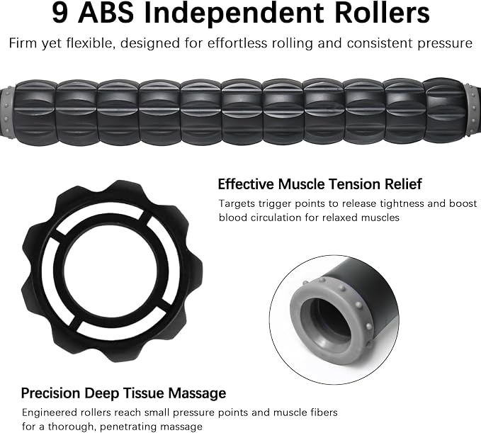 Muscle Roller Massage Roller Stick- Deep Tissue Fascia Blaster for Myofascial Pain Relief, Lymphatic Drainage & Body Sculpting, Handheld Physical Therapy & Recovery Tool (Gray black-18 inch)