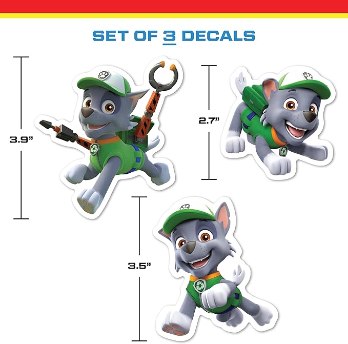 Paw Patrol Rocky Decals - Set of 3 Vinyl Stickers for Kids and Adults - Vinyl Decals for Laptop, Tumbler, Water Bottle, Vehicles - Nickelodeon Stickers