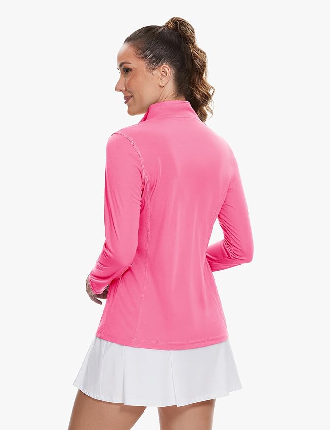 TACVASEN Women's Quarter Zip Pullover Golf Shirts UPF 50+ Long Sleeve Sun Shirts UV Protection Workout Tops