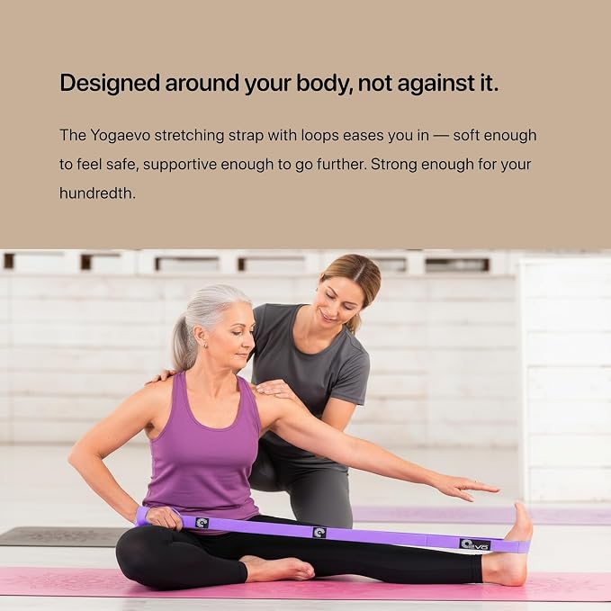 YogaEVO Stretching Strap with Loops for Physical Therapy — Yoga Strap & Resistance Band in One — Flexibility & Back Recovery — HD Video Routines Included