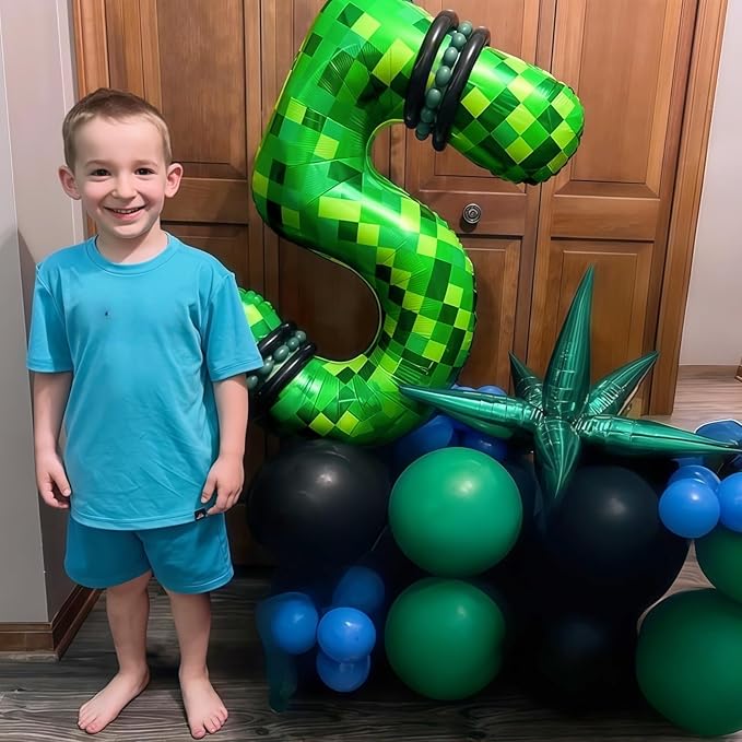 Number 2 Balloons 40 Inch, Gaint Cartoon Lime Green Pixel 2 Balloon Number for Boys 2nd Birthday Decorations, Dark Kelly Green Foil 2 Balloon for Kids Two Year Old Birthday Video Game Golf Party Decor