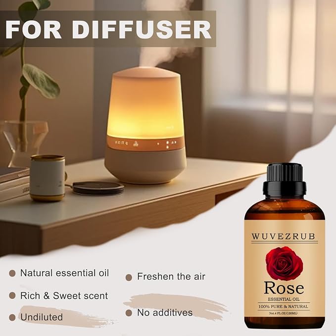 Rose Essential Oils 120ML, 100% Pure and Natural Essential Oil for Aromatherapy Diffuser - 4 Fl Oz/Rose