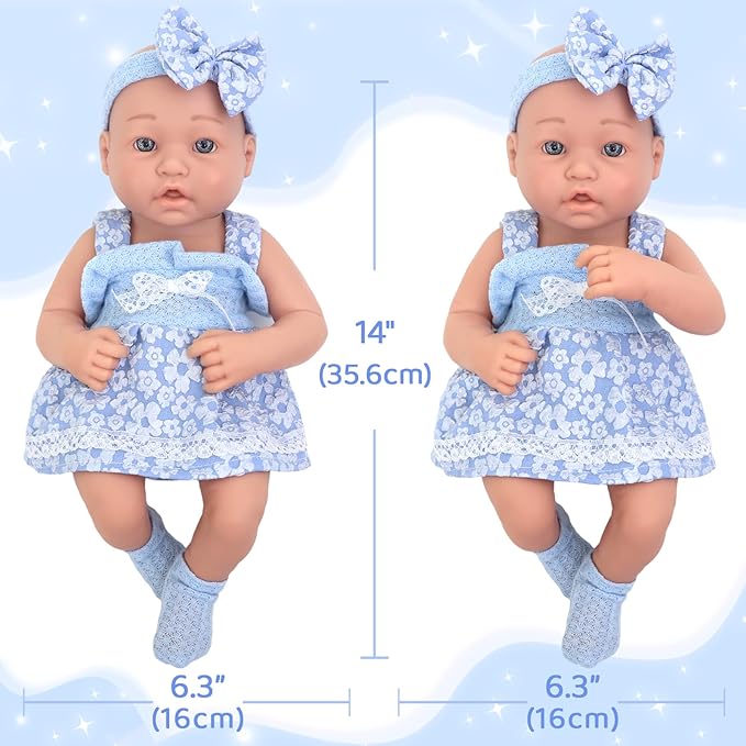 UNICORN ELEMENT 14 Inch Baby Doll with Accessories, Reborn 14 inch Baby Dolls Clothes Included Feeding Bottles, Diapers, Pacifier, Best Gift for Ages 3+