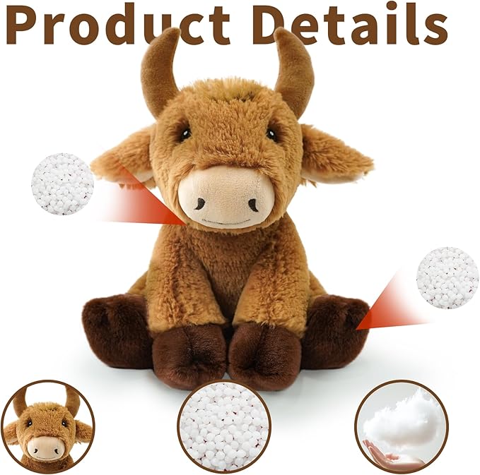 Bull Stuffed Animal Toys, 8.5 Inch Soft and Cuddly Bull Plush Animals Toy, Cute and Realistic Stuffed Animals Gifts for Boys and Girls Soft Toy for Kids
