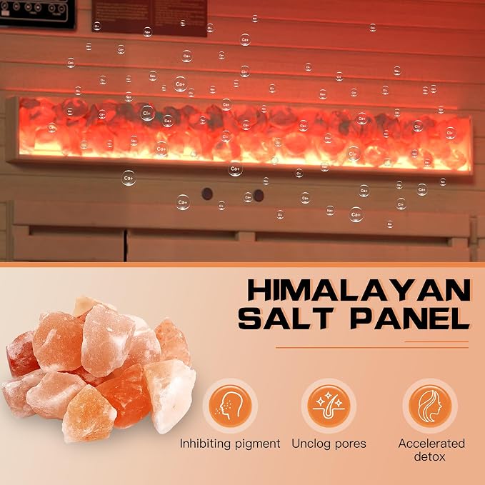 3-4 Person Infrared Home Sauna-Corner Sauna Spa Room w/Himalayan Salt Therapy & Starry Sky Spa,Canadian Hemlock, Tempered Glass (220V, ETL Certified)