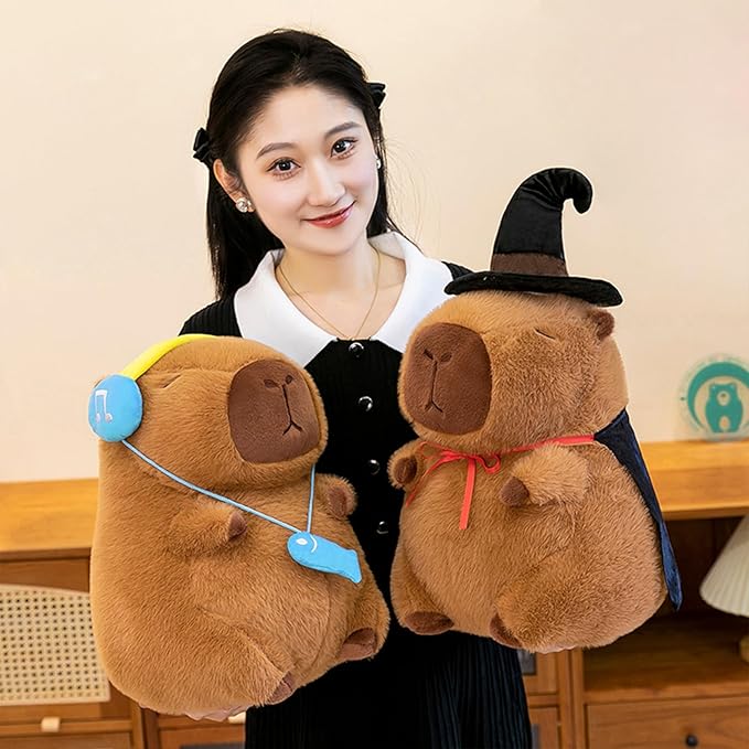 Ditucu Cute Capybara Plush with Headset 13 inch Super Soft Capibara Stuffed Animal Plushies Toys Hugging Gifts for Kids Brown