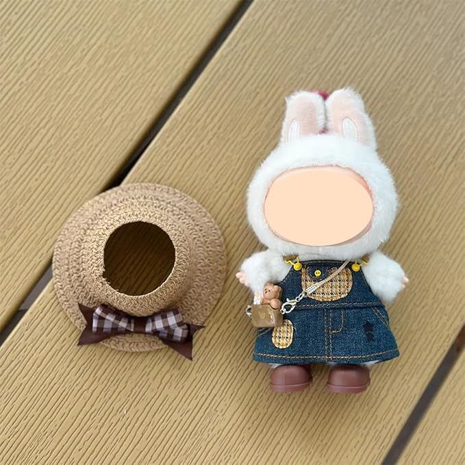 4/5/6 Set Doll Clothes Compatible with 17cm labubu, Clothes for Dolls Outfit, Contain Hat +Glasses+ Summer Camisole Dress+Mini Bag+ Mini Camera + Shoes, No Doll Include (Brown)