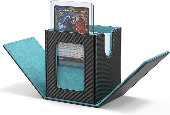 ZLCA MTG Deck Box with Commander Window Display, Trading Card Storage Box Holds 100 Double-Sleeved Cards Suitable for TCG/CCG/PTCG/EDH/Magic/Sport Cards (Grey&Blue)