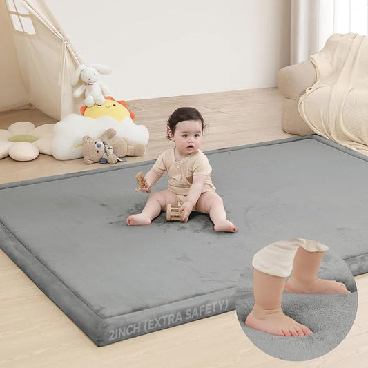 Huloo Sleep 2" Extra Thick Baby Play Mat for Floor,Ultra Soft Elasti Foam Mat for Tummy Time & Crawling,Playpen,Non Slip Nursery Rug for Toddlers,Infants,kids,Tatami Style for Yoga,Playroom(Dark Gray)