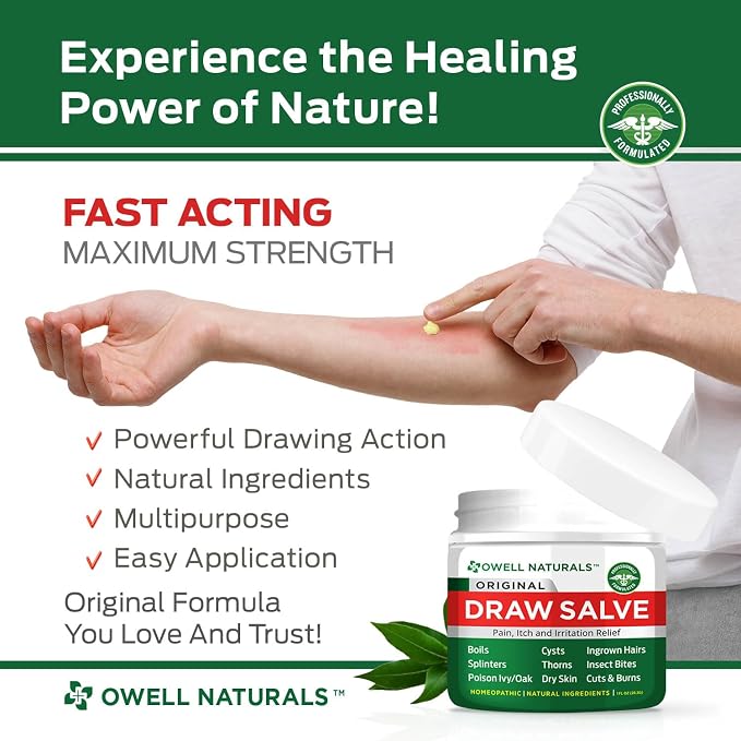 Owell Naturals Drawing Salve Ointment Fast Acting Formula for Skin, Splinters, Ingrown Hairs, Boils & Cyst, Bug Bites, bee Sting, Mosquito bite Itch, Poison Ivy (3 Pack)