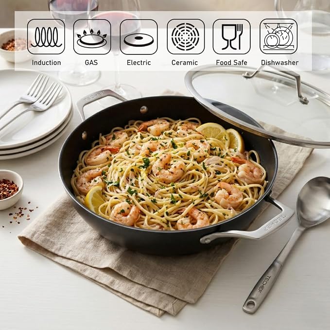 TECHEF - Onyx Collection - Nonstick Everyday Pan With Lid, 5 Qt Deep Frying Pan With Lid, For Sauteing, Frying, And Simmering, Induction Ready, PFOA-Free, Made In Korea