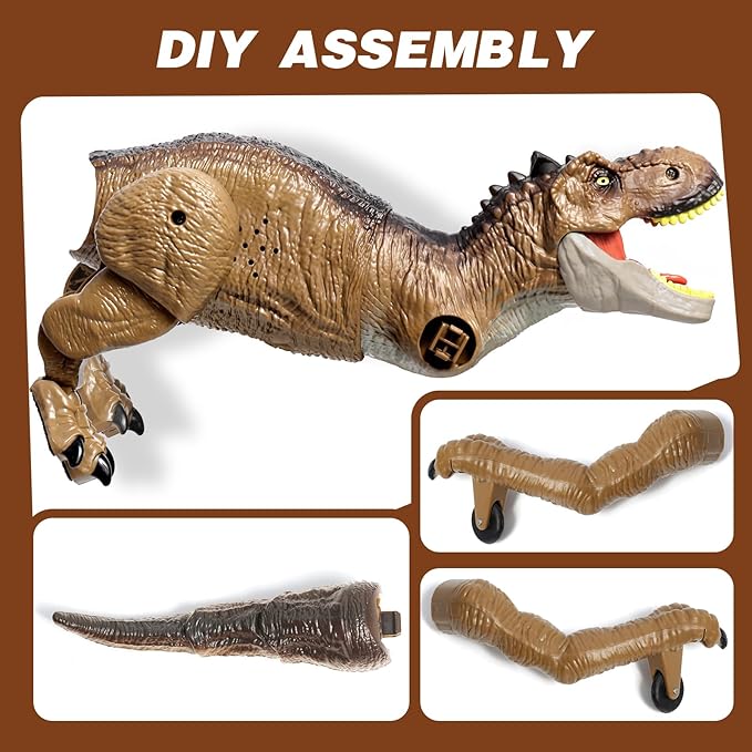 Sunrad Remote Control Dinosaur Toys for Kids 3-5 4-7 8-12 Year Old, Electronic RC Robot Dinosaur with Spray & Light & Roar, Realistic Walking T-Rex Toys Birthday Gifts for Boys Girls (Brown)