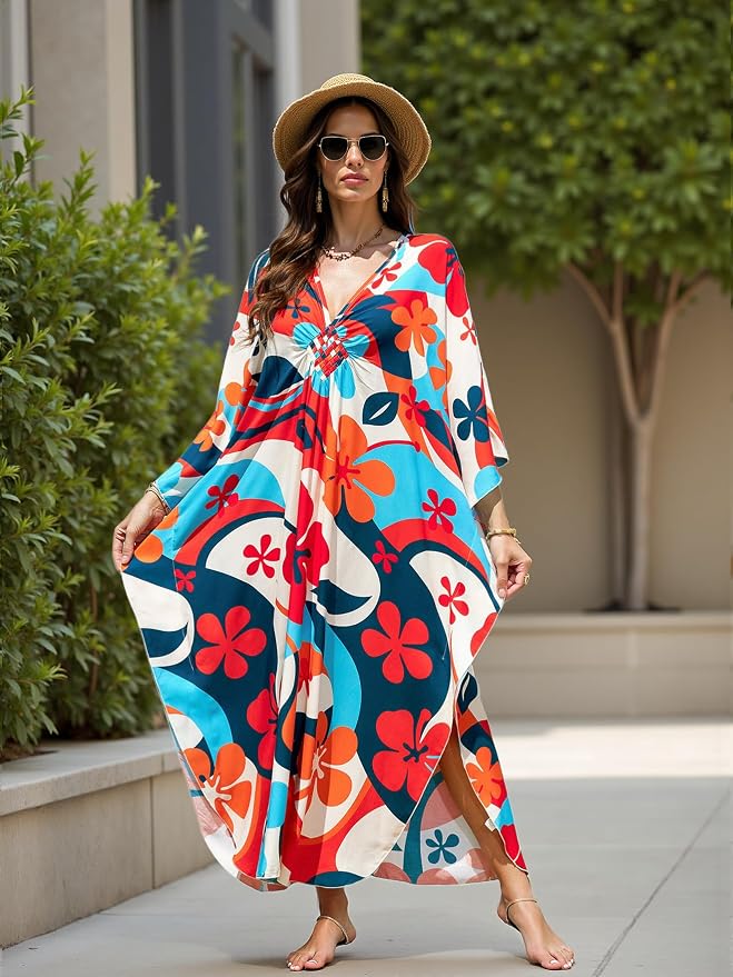 Mumu Dresses for Women Plus Size, Bohemian Kaftan Beach Cover Up Long Maxi Nightgown Soft Loungewear