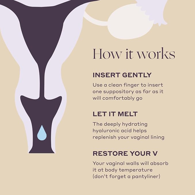 Womaness Melt for You Vaginal Moisturizing Suppositories for Dryness Relief, Hormone-Free Hyaluronic Acid Vaginal Inserts, Applicator-Free Melting Formula, 7 Count