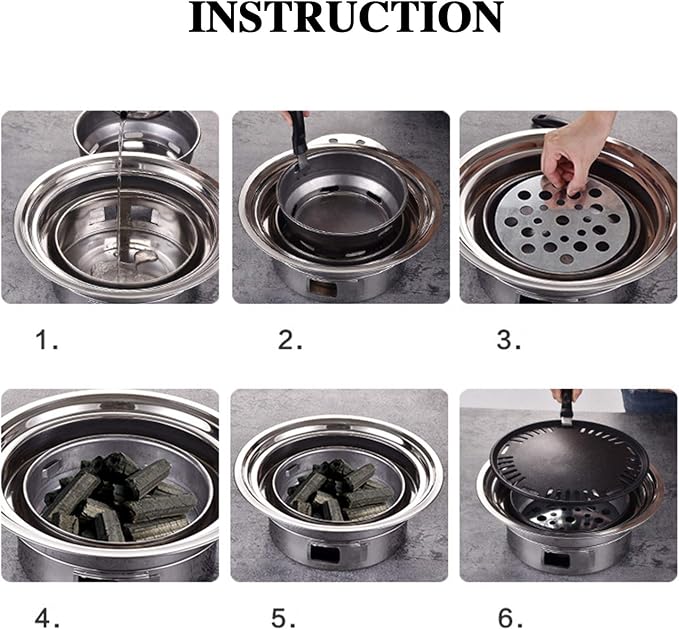 Korean BBQ Grill Charcoal, 15.7 inch Non-stick Stainless Steel Tabletop BBQ Grill Stove Portable Indoor Charcoal Grill Korean BBQ Table Korean Barbecue Grill for Outdoor Indoor Camping Picnic