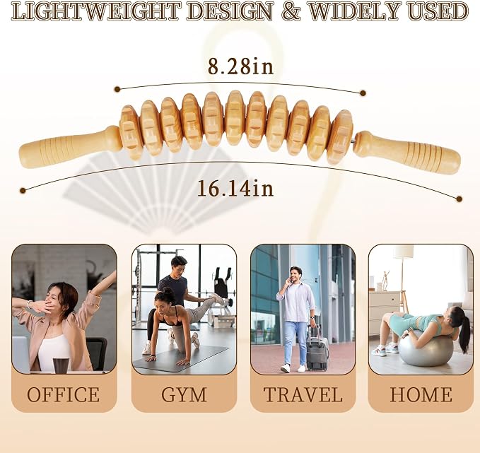 Liitrton Wood Therapy Fasci Massage Tools, Curved Wooden Massage Roller Cellulite Reduction and Muscle Tension (Curved-11-Wheel)
