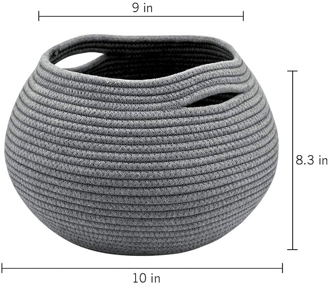 Goodpick Round Woven Storage Basket for Shelves, 12.5" x 8.3", Grey | Decotative Small Basket for Organizing Dog Cat Toys, Gift Basket Empty for Baby Shower, Plant Baskets, Living Room & Nursery