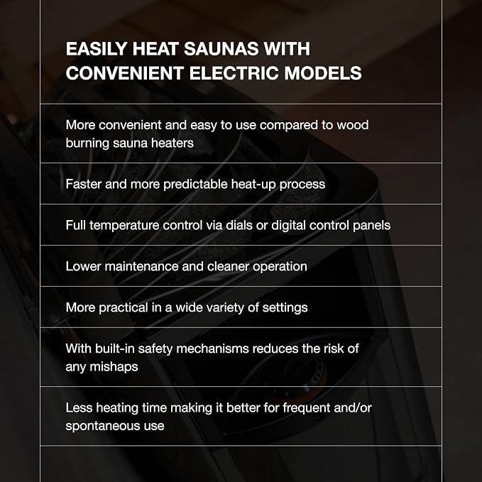 Harvia The Wall Electric Sauna Heater, Powerful 240V Sauna Stove for Medium Sized Rooms, Illuminated Operating Panel, Electric Heater for Dry Sauna Room, Includes Stones (6kW - Black)