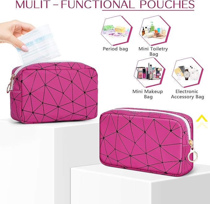 Likesing Tampon Holder for Purse, Leather Period Bag Sanitary Napkin Storage Bag for Girls Womens, Portable Feminine Emergency Pad Period Pouch(Rose red)