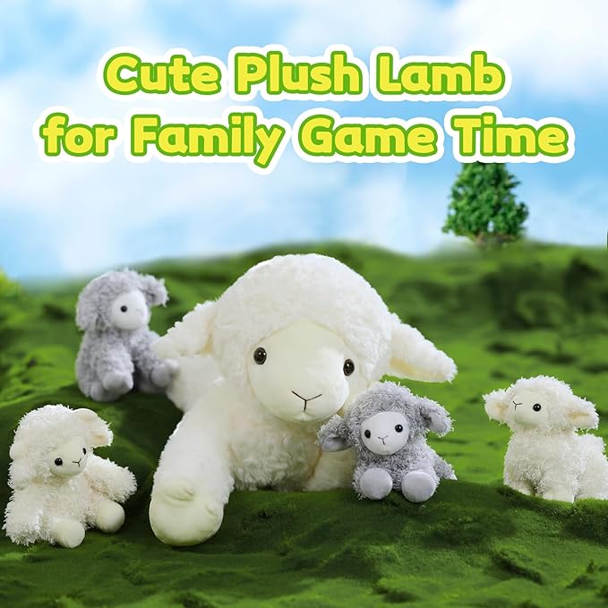 Tezituor 5Pcs Lamb Stuffed Animals Set, 20 Inch Large Mommy Stuffed Sheep Plush with 4 Cute Lamb Babies, Realistic Sheep Plush Pillow for Girls Boys
