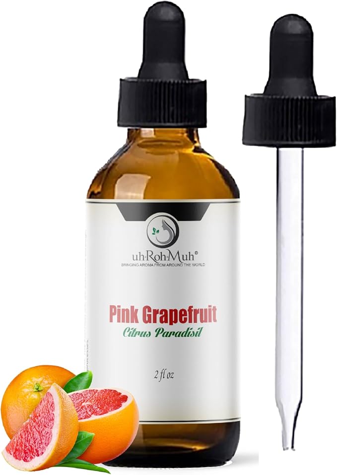 Pink Grapefruit Essential Oil Cold Pressed Citrus Paradisi Peel Oil Fresh Citrus Aroma Top Note Essential Oil for Aromatherapy Diffuser Skincare Haircare and Natural DIY Cosmetic Blends - 2 Fl oz