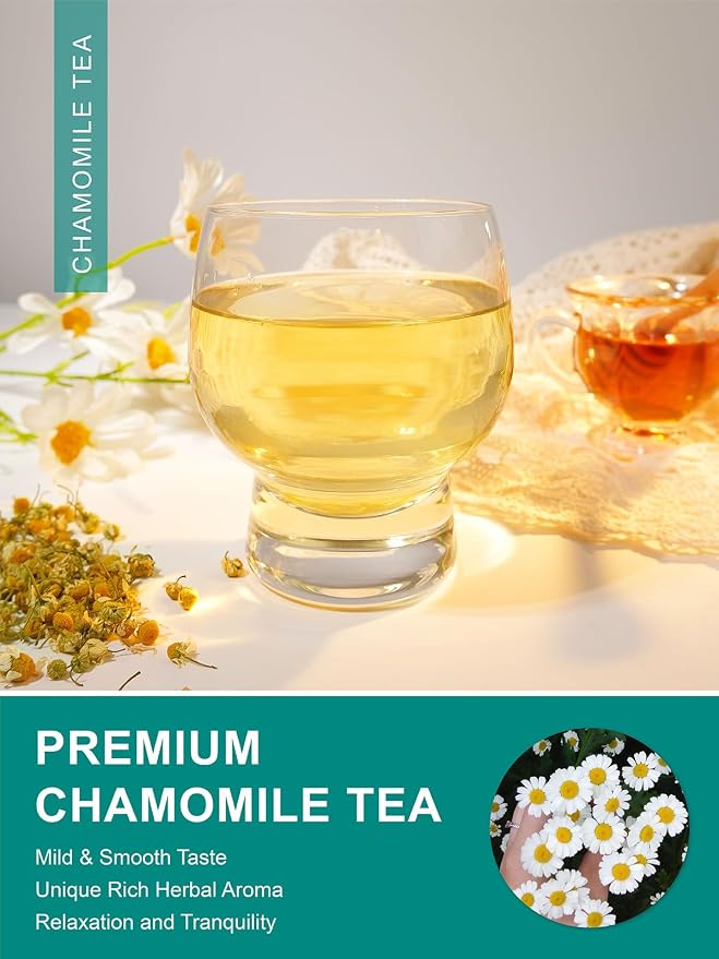 TeeLux Chamomile Tea Loose Leaf, Whole Natural Chamomile Flowers, Floral Aroma & Smooth Taste, Caffeine Free, 4oz