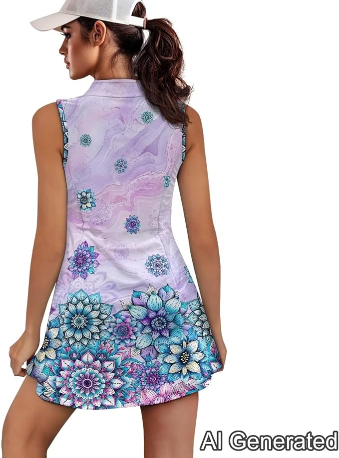Golf Dress Tennis Dresses for Women with Built in Shorts and Pockets Sleeveless Athletic Dress Workout Dress