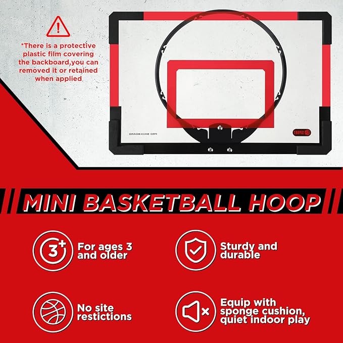 Sosation 2 Pcs Mini Basketball Hoop with 4 Basketball, Sticky Hook, Pump, Indoor No Drilling Basket Ball Hoop Decompress Game for Kid Adult Back to School Gift