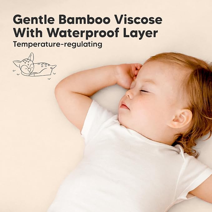2-Pack Waterproof Pack and Play Sheets, Mini Crib Sheets Fitted for Boy, Girl - 38 x 26 Viscose from Bamboo Pack N Play Mattress Sheets for Graco, Toddler Playard Baby Crib Sheets Neutral (Cameo)